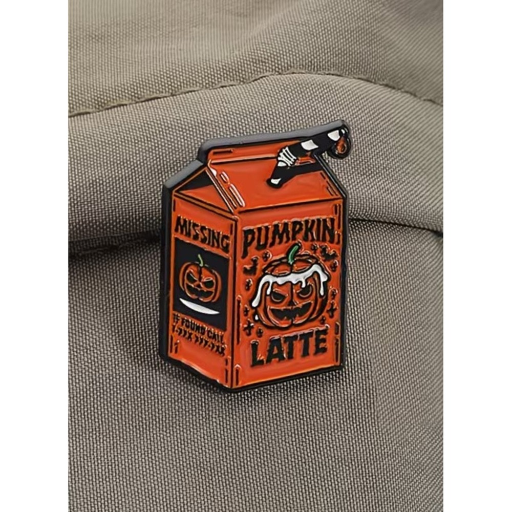 Missing Pumpkin Latte Enamel Pin Halloween Spooky Milk Carton Jack-o'-lantern